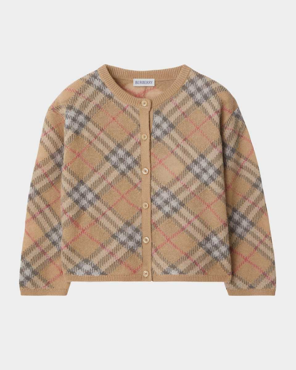 Girl's Bethane Speckled Check Cardigan, Size 3-14